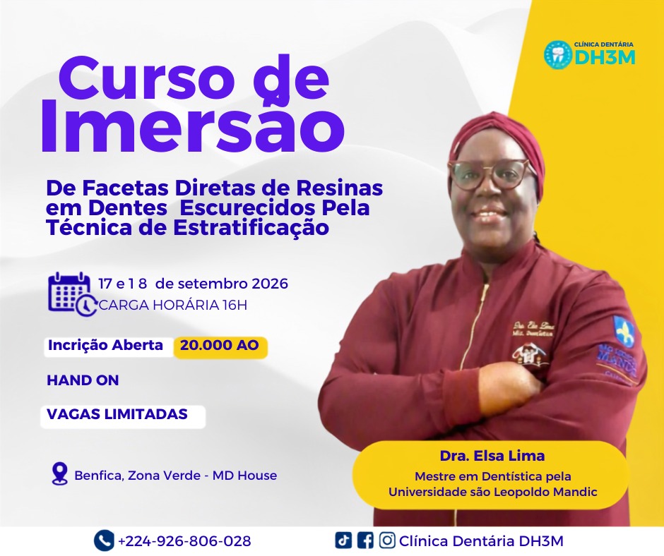 Flyer do Curso de Imersão em Facetas Diretas de Resinas em Dentes Escurecidos pela Técnica de Estratificação, com a Dra. Elsa Lima, 17 e 18 de setembro de 2026