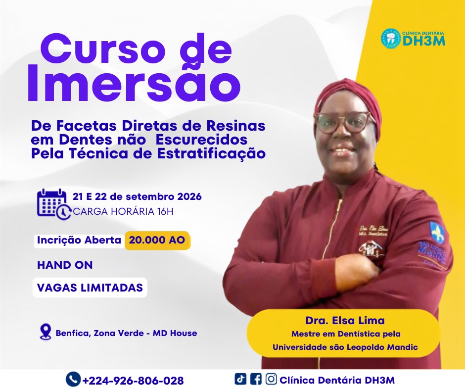 Flyer do Curso de Imersão em Facetas Diretas de Resinas em Dentes não Escurecidos pela Técnica de Estratificação, com a Dra. Elsa Lima, 21 e 22 de setembro de 2026